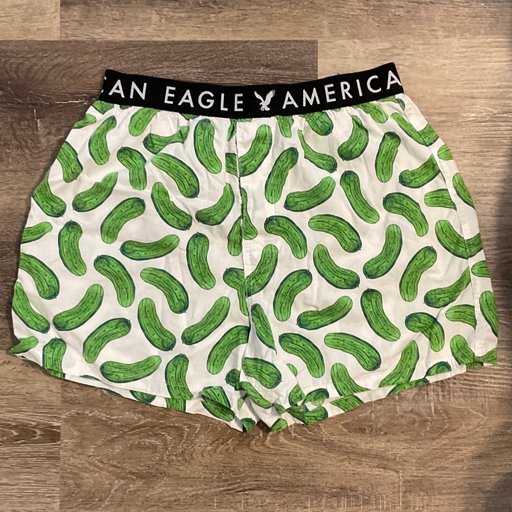 American Eagle Green and White Patterned Shorts